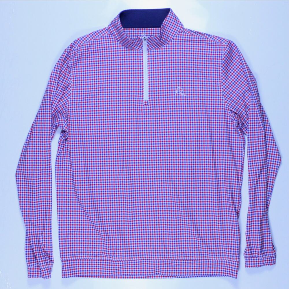 Men's Rhoback Pullover Quarter Zip Top Shirt Red Plaid Team USA Flag sz M NWOT - Picture 3 of 8